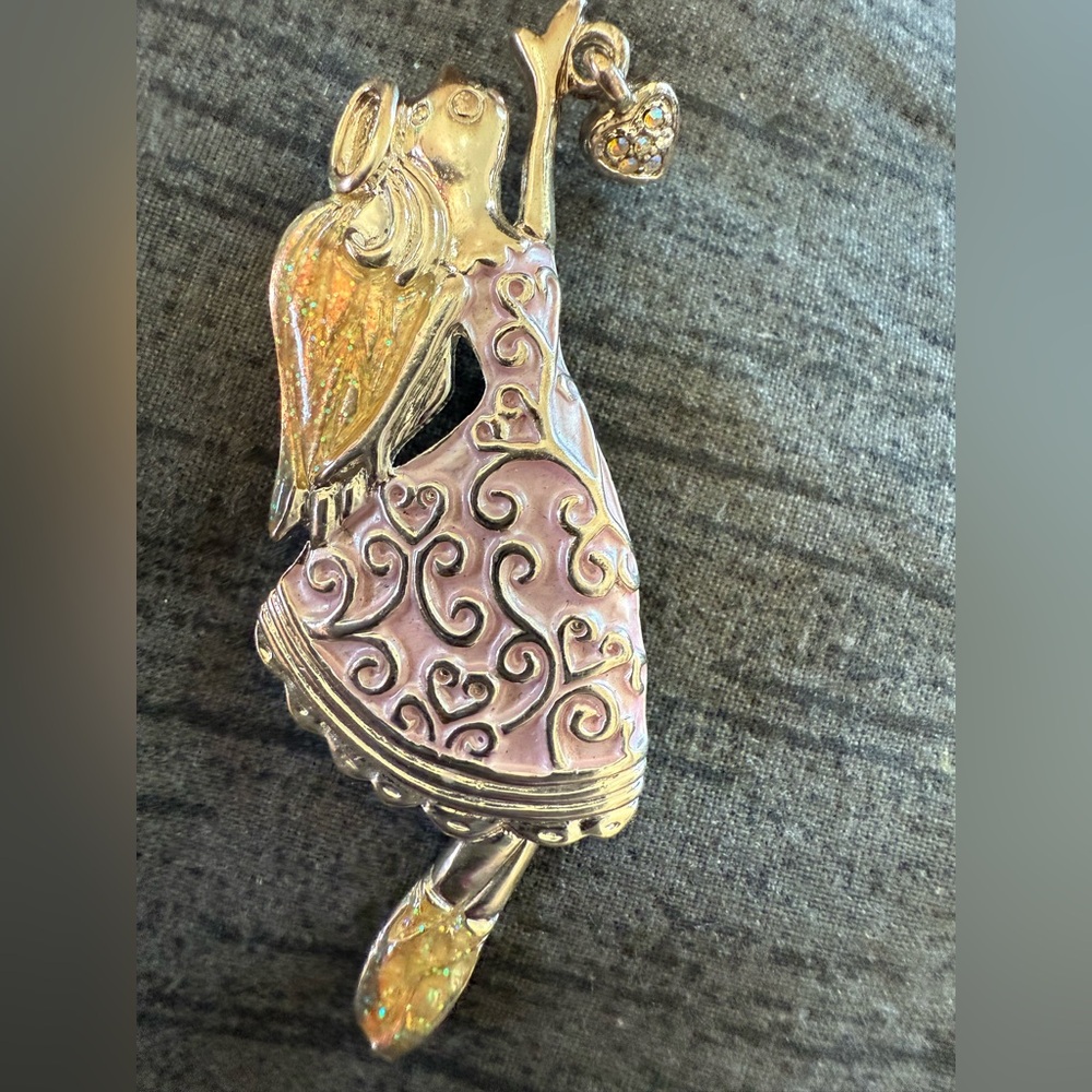 Guardian angel girl brooch Carrying heart figural brooch pin, Vintage AAI brooch